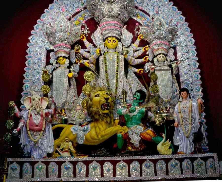 The Durga idol at Bagbazar Sarbojanin Durga Puja 