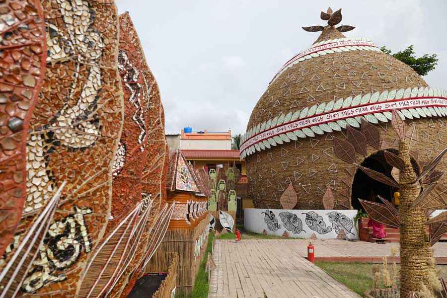 Pally Unnayan Samity's pandal, which showcases leaf art