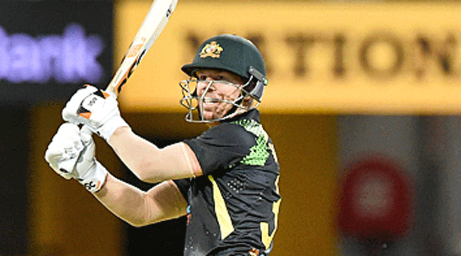 David Warner during the second T20I at the Gabba on Friday.