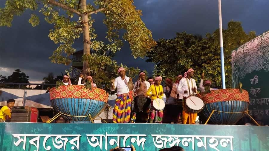 Musicians representing the Kalighat Milan Sangha Puja Committee