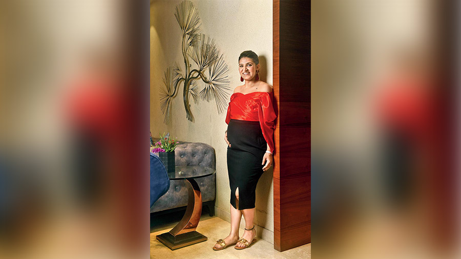 The red and black cropped top and skirt, from NGB, had a bit more glamour to it. Neha’s pick for a night out.