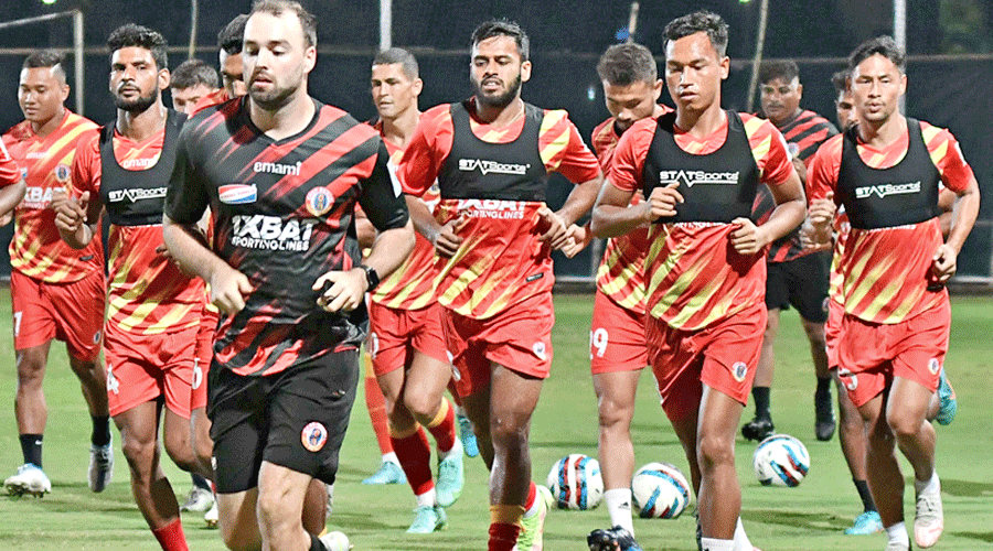 East Bengal players during a training session on Tuesday.