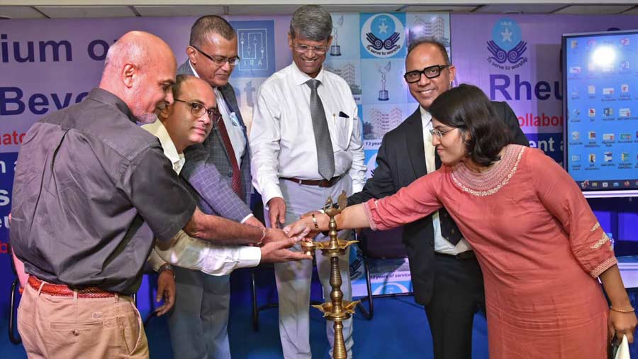 The lamp-lighting ceremony at the ‘Rheumatology Beyond Joints’ workshop at the Institute of Neurosciences, Kolkata. The event was organised to observe ‘World Arthritis Day,’ on October 12. The workshop, arranged for patients and their family members, aimed at increasing public awareness about rheumatology, its symptoms, risk factors, management and prevention