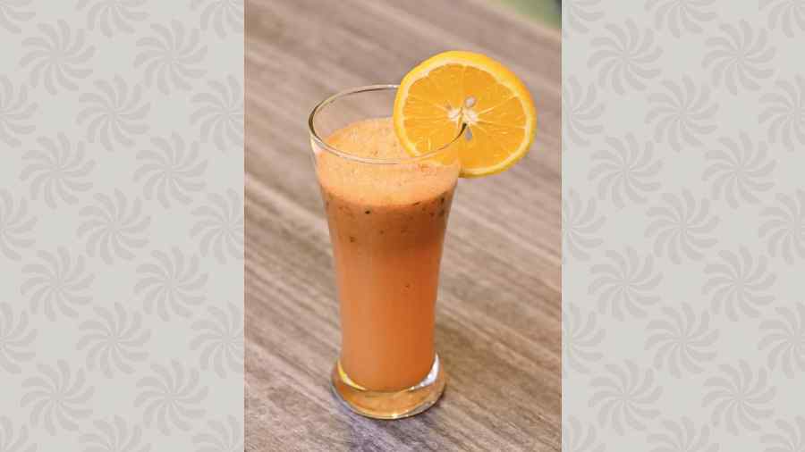 Super powered orange: High on Vitamin C thanks to freshly procured juices of malta and pomelo, this  is certainly a healthy start to your day.  
