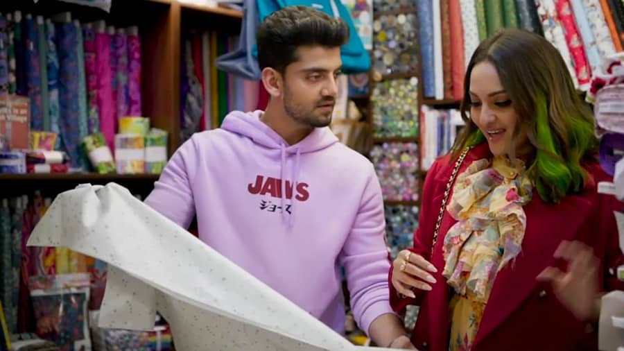 Real-life couple Zaheer Iqbal and Sonakshi Sinha in a scene from Double XL. Zaheer recently confirmed their relationship through a social media post.