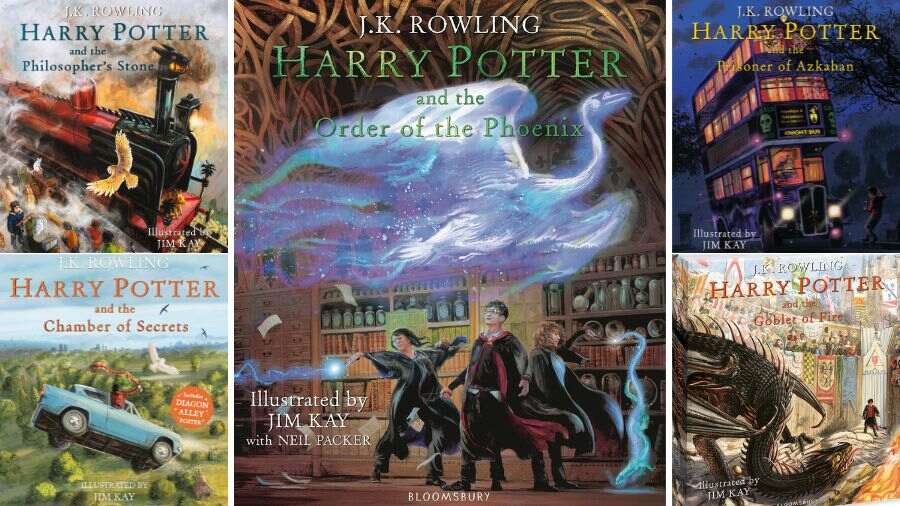 The covers of the five Harry Potter books illustrated by Jim Kay. Harry Potter and the Order of the Phoenix is his last illustrated work for the series