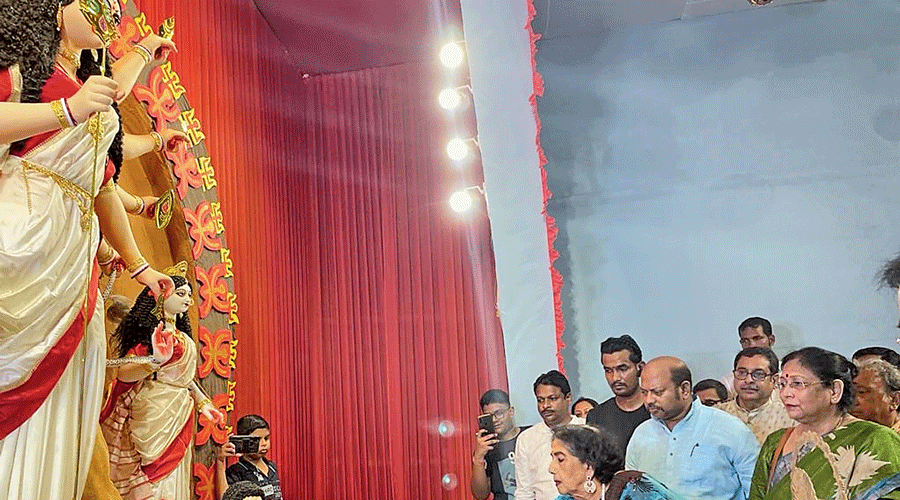 Veteran actress Sabitri Chatterjee at the IB Block pandal on Panchami