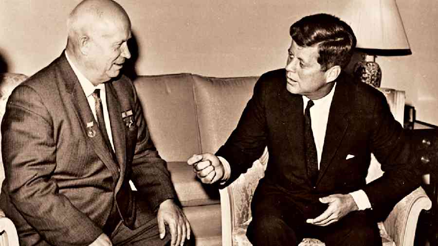 The US president, John F. Kennedy, during a meeting with the Soviet premier, Nikita Khrushchev, at the US Embassy residence in Vienna on June 3, 1961.
