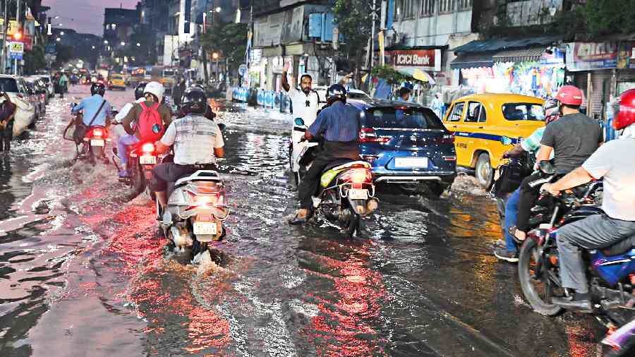 A waterlogged stretch of MG Road on Friday evening. 
