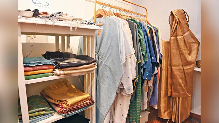 It’s the common ethos of the two sustainable brands that led to Twine Tales x Hiranya, a festive special collaboration. Currently live at the Hindustan Park store, the edit showcases a range of handwoven saris in linen, linen-silk and breezy kaftans in cotton, linen-jamdani and tissue. The stock also features daily wear stoles and dupatta in organic fabrics. The collection will be available till Diwali