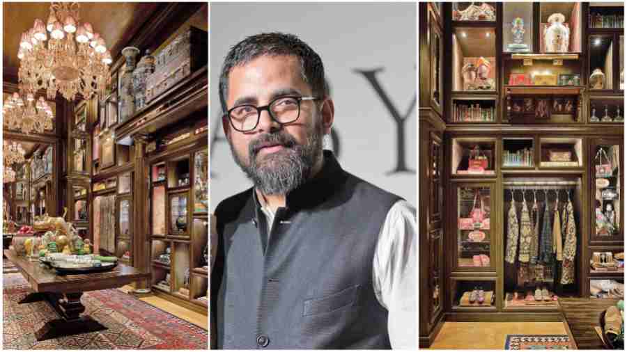 (L-R) Sabyasachi store in New York, Sabyasachi, his NY store