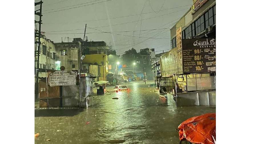 Waterlogged street in Solapur Bazar, Pune Camp   