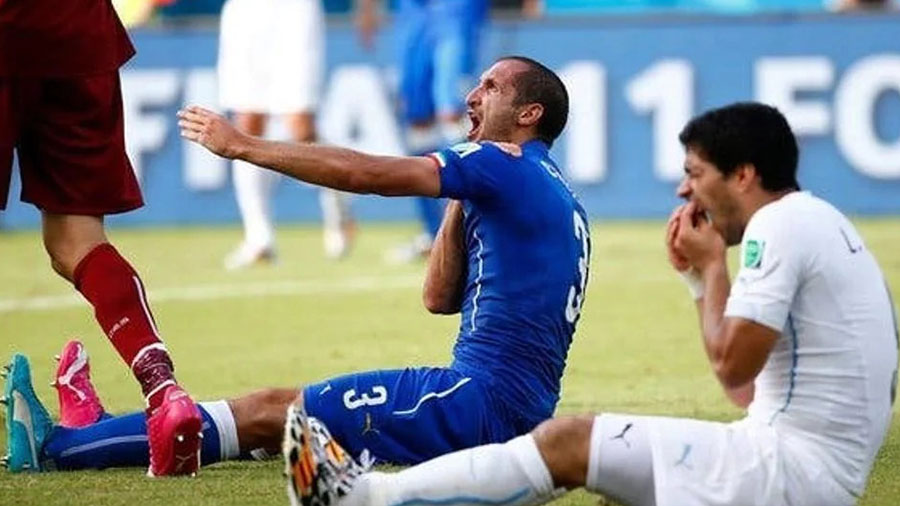 Giorgio Chiellini and Luis Suarez were involved in one of the most infamous World Cup incidents in 2014