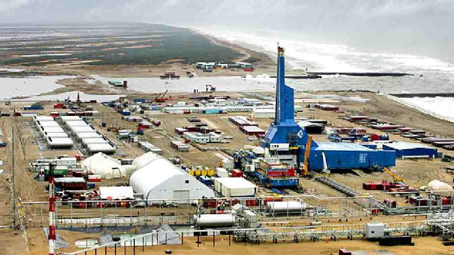 An aerial view of the Yastreb (Hawk) land rig at Sakhalin-1’s Chaiyo field