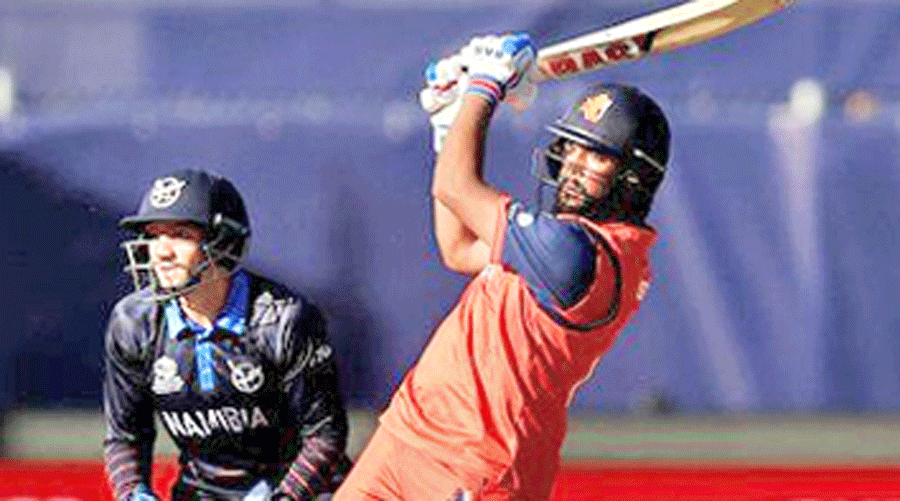 Vikramjit Singh of The Netherlands in action on Tuesday.