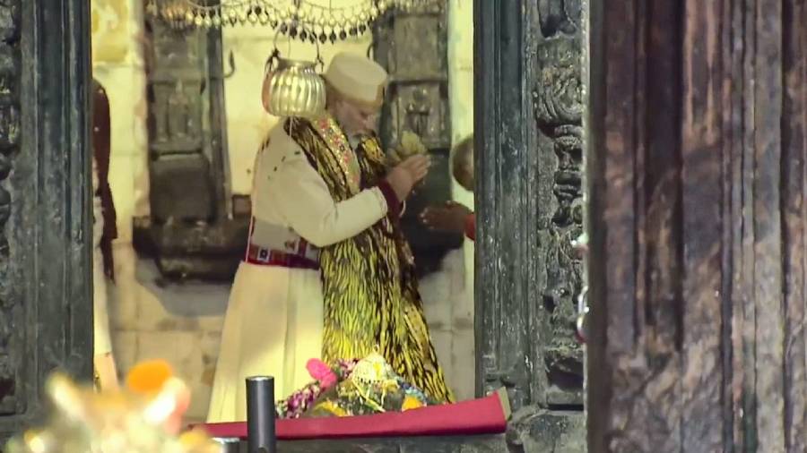 Modi at Kedarnath temple in Rudraprayag district