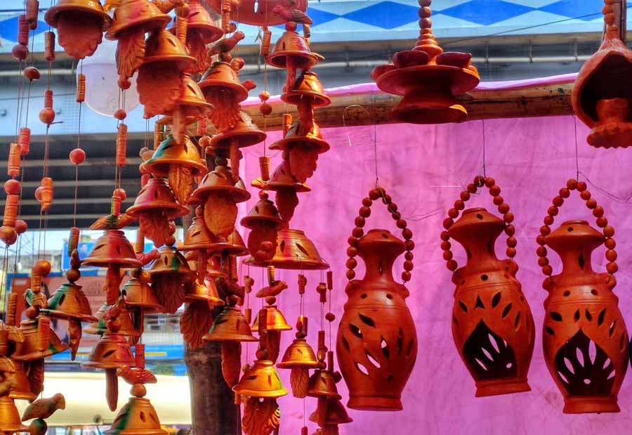 Light up your home with these clay lamps from Baguiati market — perfect for placing candle