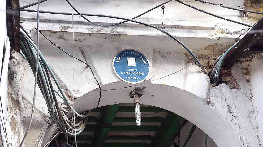 The blue plaque put up at the house of Rani Rashmoni in Janbazar on Friday. 