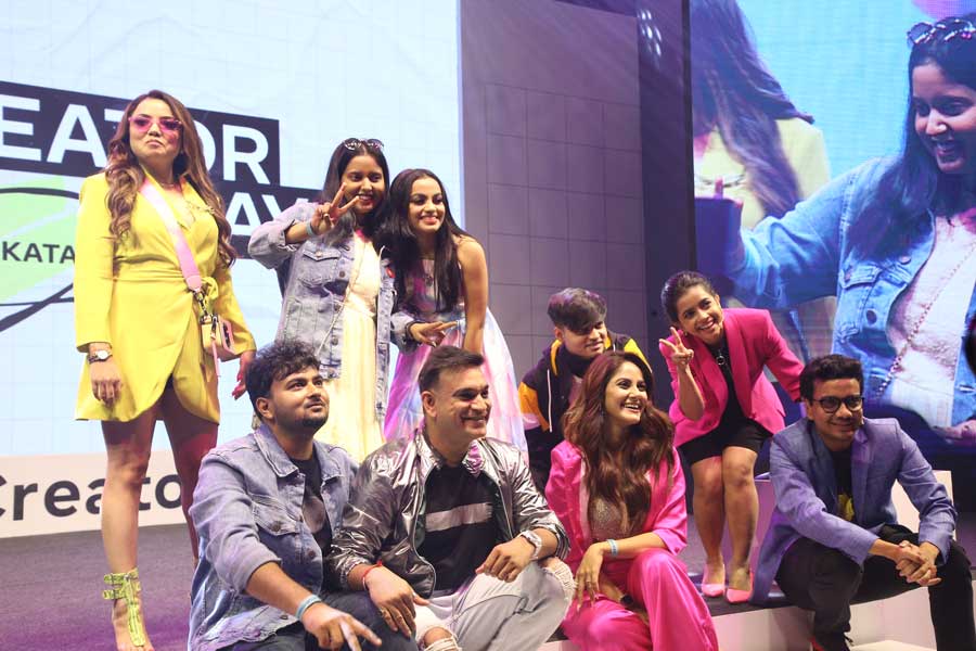 Over 300 creators attended the event and had the opportunity to participate in the sessions on collaborating with other creators in the best possible way, on brand partnerships, making the best reels and on creator wellbeing. In picture, RJ Praveen, Trina Saha, RJ Agni strike a pose with influencers at Meta Creator Day, Kolkata. 