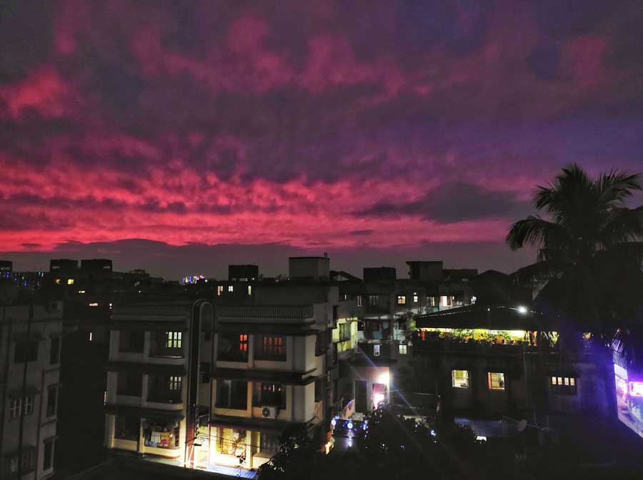 A cloudy sky in north Kolkata on the evening before Cyclone Sitrang is expected to make landfall in Bangladesh. The cyclone is most likely to spare Kolkata, but North and South 24 Parganas and East Midnapore will experience heavy rainfall according to officials