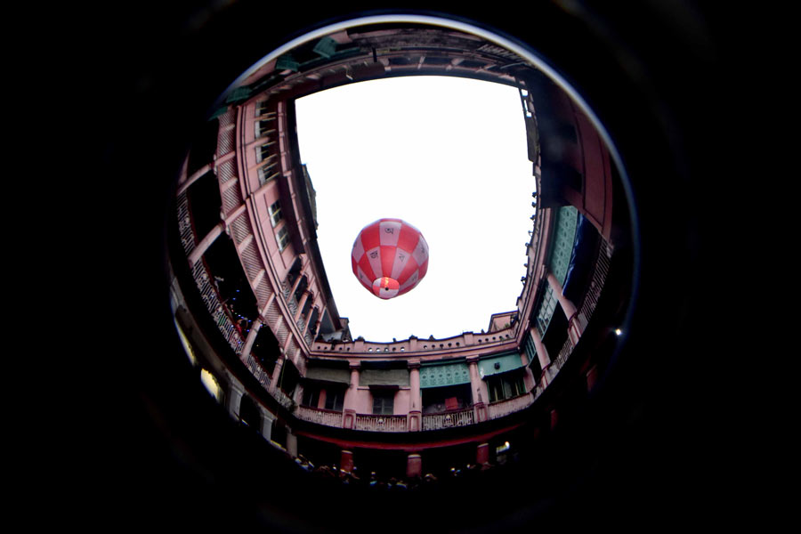 A Glimpse from the 98th Fanush Utsav (hot air balloon festival) at Bholanath Dham in north Kolkata. Gigantic hot air balloons dotted the sky above the city.   