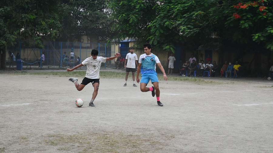Action from the final, with Calcutta Celebration Church trying to mount a comeback