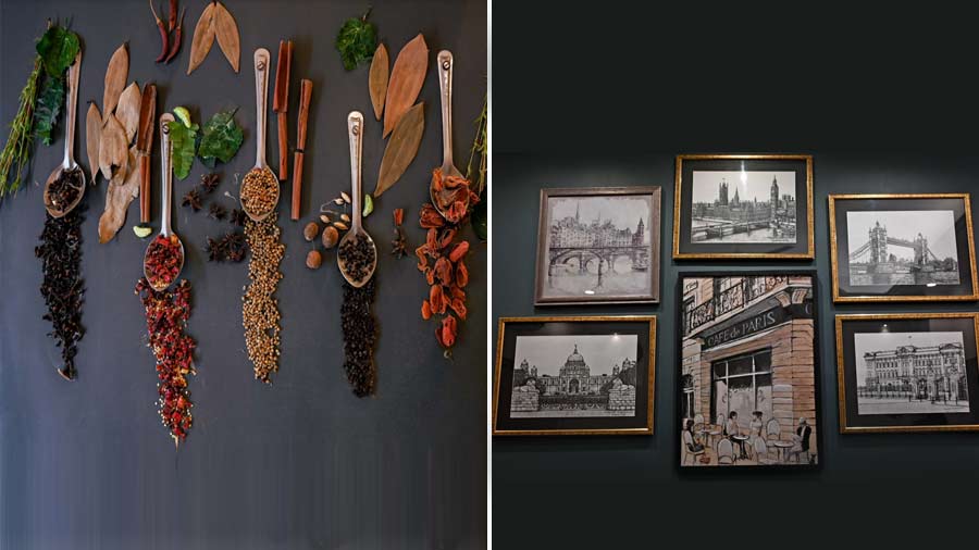 The decor at the steakhouse is vibrant with interiors done up in shades of yellow, black and white. The wall hangings have been made by Koyel herself while the artworks have been sketched by another family member, Debjyoti Chakravorty
