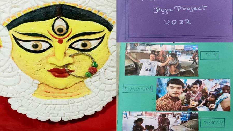 Students were asked to click pictures of pandals or of special moments during Durga Puja, write a few lines, depending on their ability