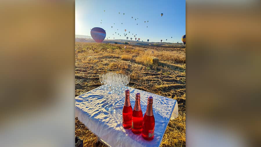 A round of sparkling Rose in a fragrant lavender field is a spirited end to a hot air balloon ride 