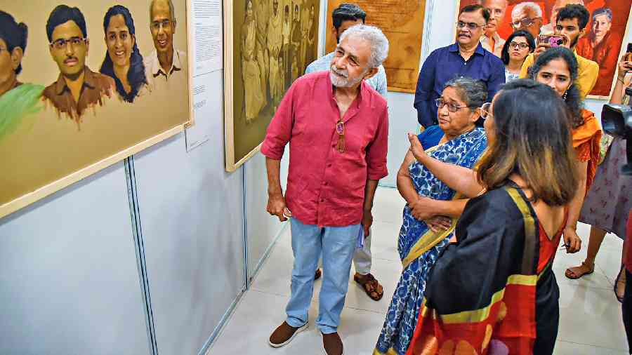 Naseeruddin Shah at the art exhibition  in Mumbai on Friday. 