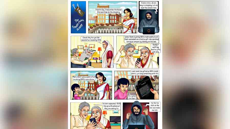 A comic strip from the booklet to create awareness about online fraud
