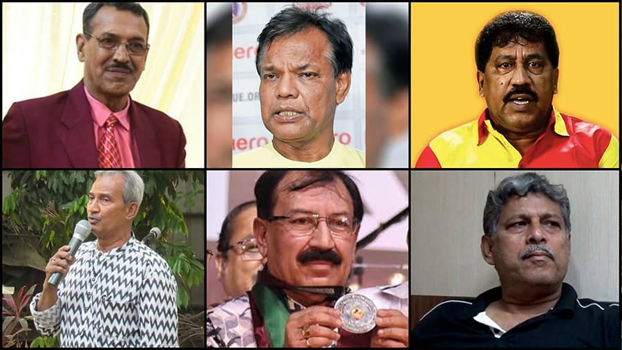 (L-R, Clockwise) Subrata Bhattacharya, Manoranjan Bhattacharya, Prasanta Banerjee, Gautam Sarkar, Prasun Banerjee and Bhaskar Ganguly