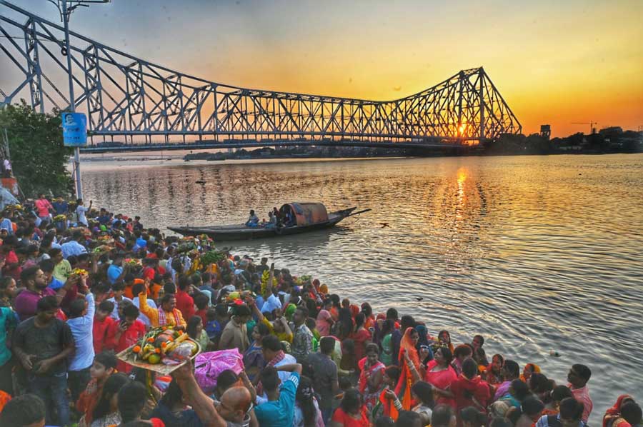 Devotees gathered in numbers at Jagannath Ghat on Sunday to perform Chhath Puja.