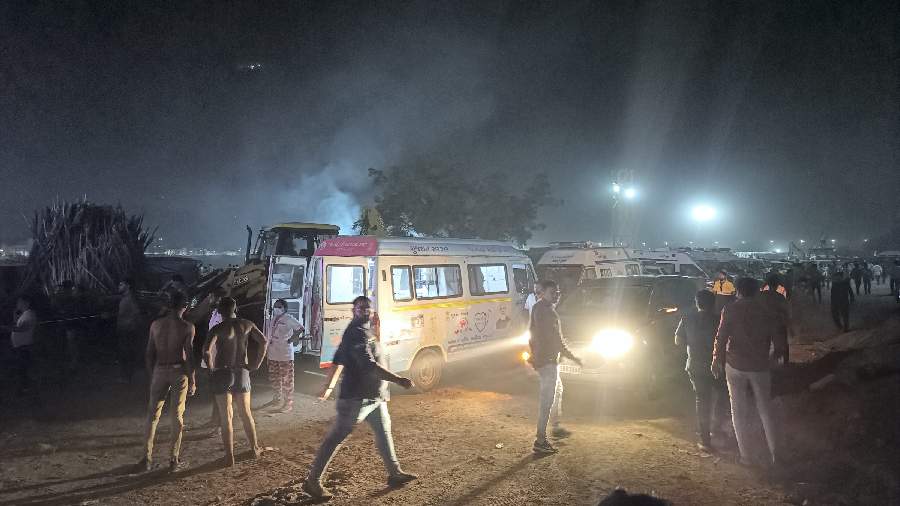 Ambulances at the site to assist victims after the tragedy happened on a busy evening