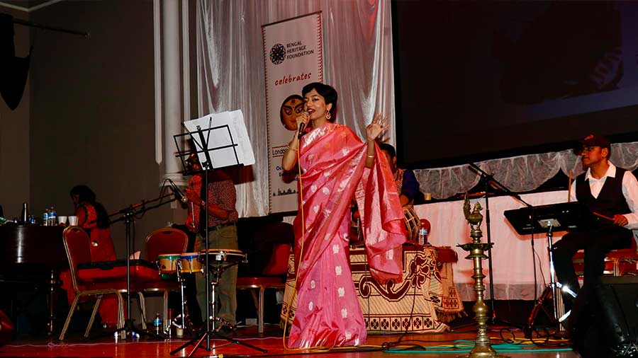 Tanusree during her performance at a special Durga Puja event in London organised by Bengal Heritage Foundation 