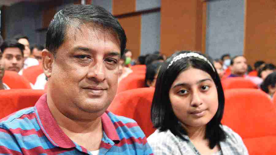  Avaneeka with her father Gaurav Biswas at the  St. James’ School auditorium on Saturday