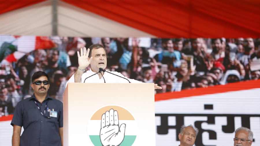 Rahul Gandhi addresses the gathering