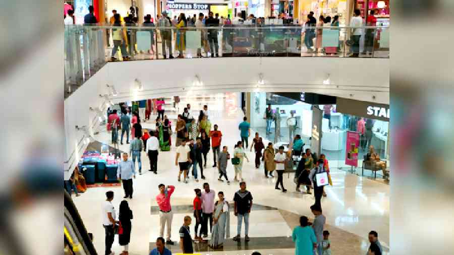 Puja shoppers at Acropolis Mall on Sunday