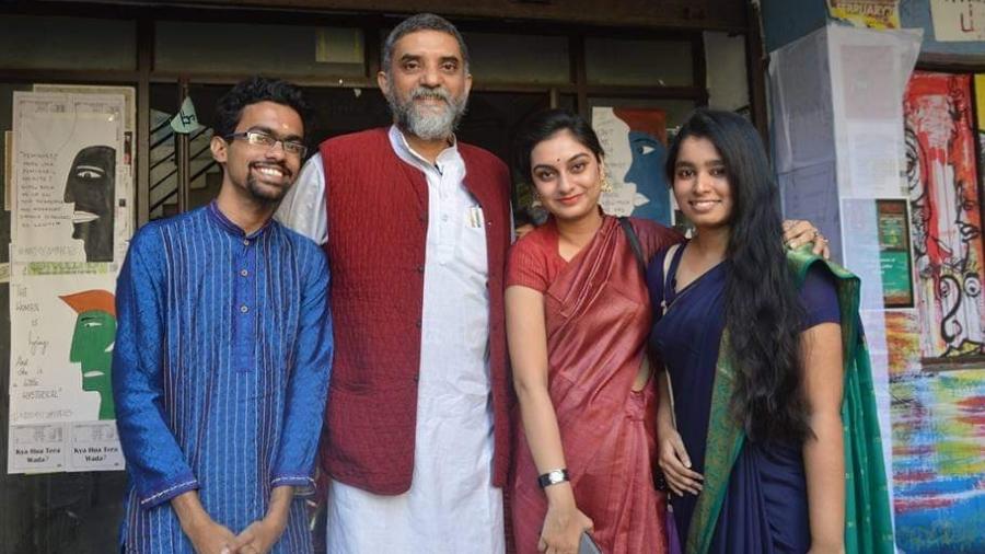 Samantak Das (second from left) with his students from the MA batch of 2020