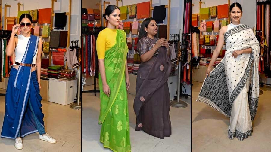 Dolly Jain demonstrates three ways to drape a sari 