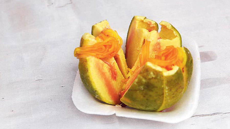 Kulfi from Parameshwar Kulfiwala: Kulfi from Parameshwar Kulfiwala is unmissable when shopping at Vardaan Market on a sweltering day. The purveyor has a host of flavours on offer — from the traditional kesar badam and sitaphal to an offbeat orange 