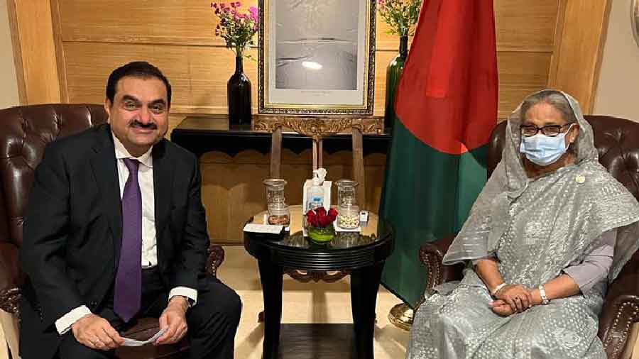Gautam Adani (L) with Bangladesh PM Sheikh Hasina
