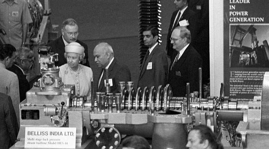 In this file photo dated October 15 1997, Queen Elizabeth II attends Indo-British exhibition at Pragati Madan in New Delhi
