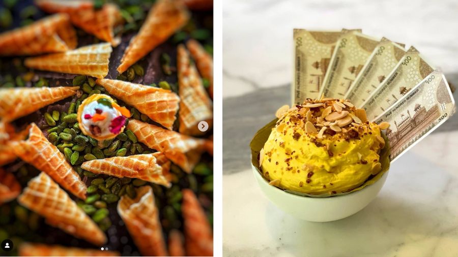 L-R: The Fresh truffle soft serve, pista chikki will be featured at the upcoming pop-up in Kolkata, Indian Accent’s Daulat Ki Chaat