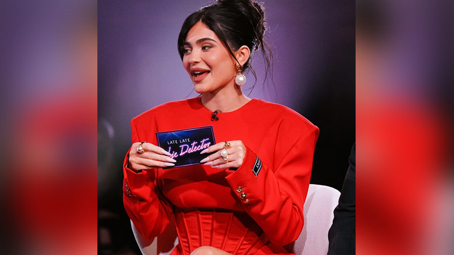 Kylie Jenner's Red Corset Mini Dress On 'Late Show' With James