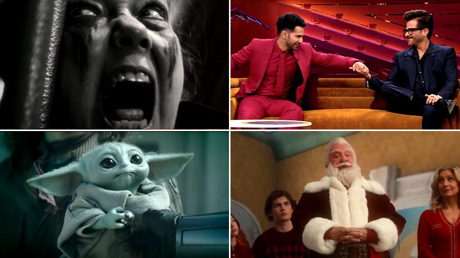 Stills from Werewolf By Night, Koffee with Karan S7 E11, The Mandalorian S3 and The Santa Clauses.