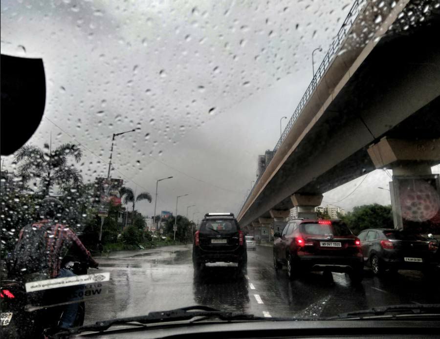 A view of a rainwashed road in Kasba on Monday morning.