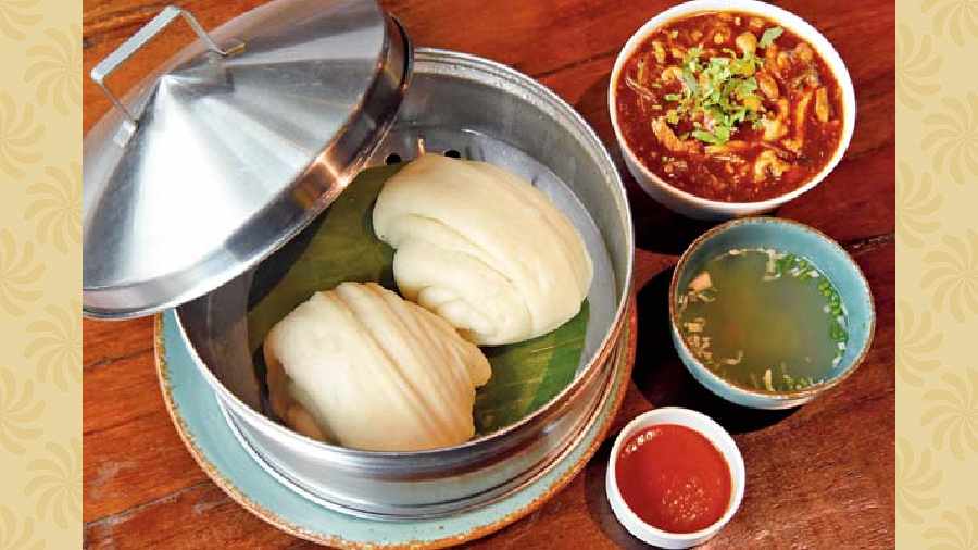T-Momo Combo: It’s a Tibetan steamed bun served with chicken Shapta, a Tibetan chicken curry, along with chilli sauce and soup on the side. Rs 330-plus