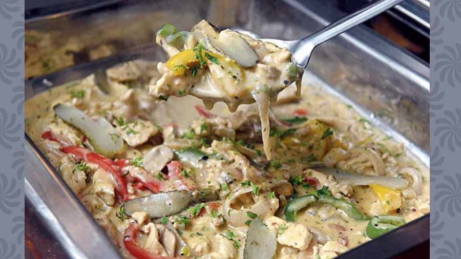 Chicken Stroganoff: It’s the perfect dinnertime comfort food with golden seared chicken pieces smothered in sour cream stroganoff sauce. This is usually served with herbed rice.