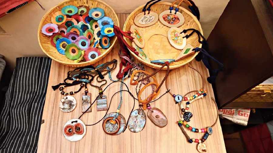 Wood-craft jewellery with tribal motifs by Sujoy